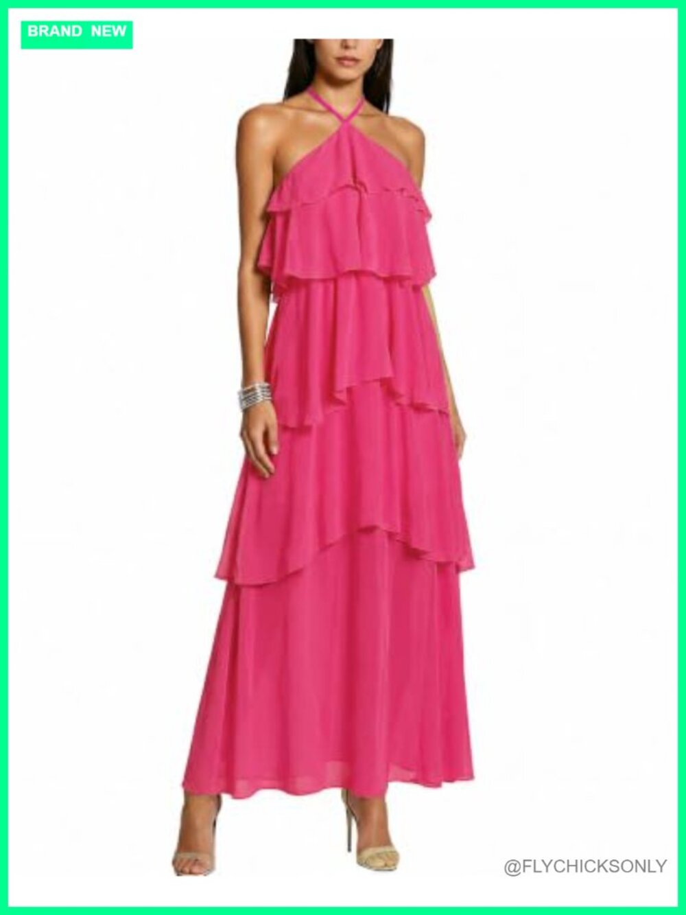 Halter Chiffon Maxi Dress Tiered Formal Wedding Guest Bridesmaid